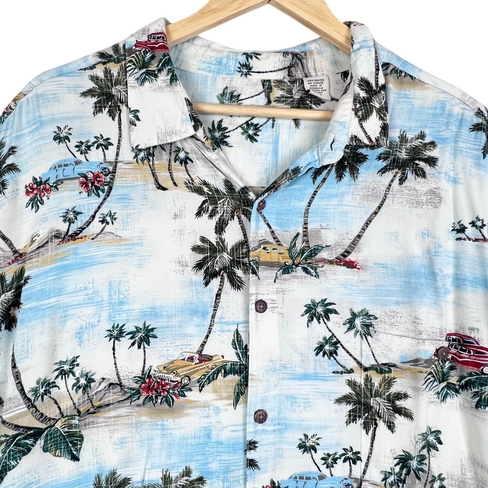 Batik Bay Mens 3XLT Button Down Shirt Tropical Island Vintage Car Palm Tree
